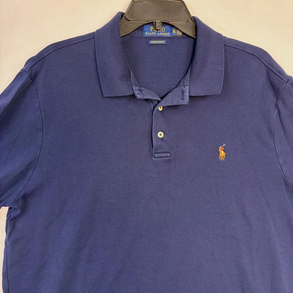 Polo Ralph‎ Lauren Mens Custom Slim Fit Polo Shirt Navy Blue XL Pony Logo Preppy